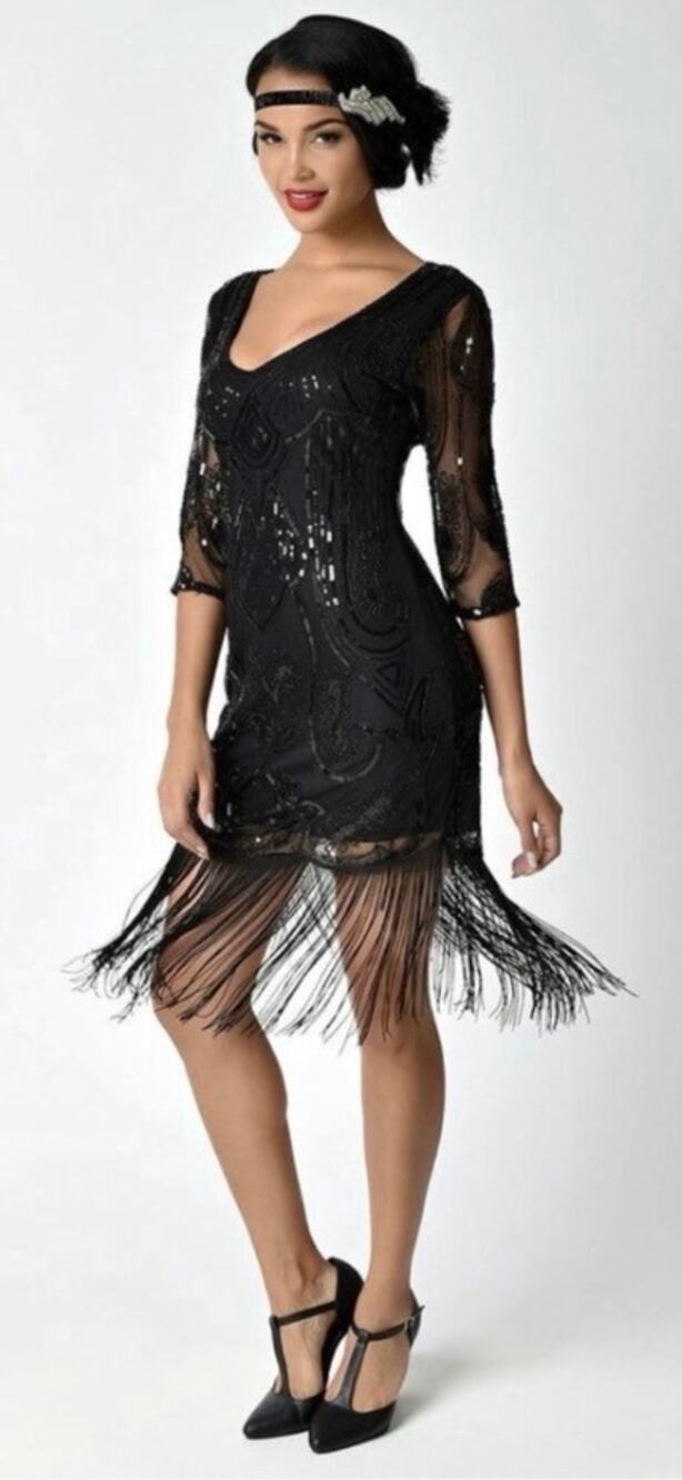 Unique Vintage Black Beaded and Sequin Margaux Cocktail Flapper Dress NWOT